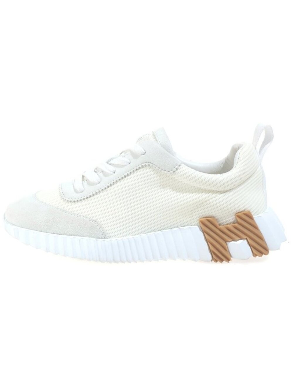 Hermes Bouncing Leather Mesh Suede Low-Cut Sneakers White 37